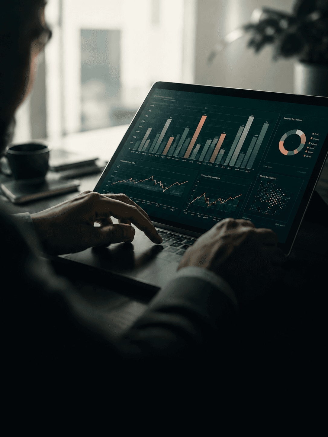 A professional reviewing analytical charts on a tablet